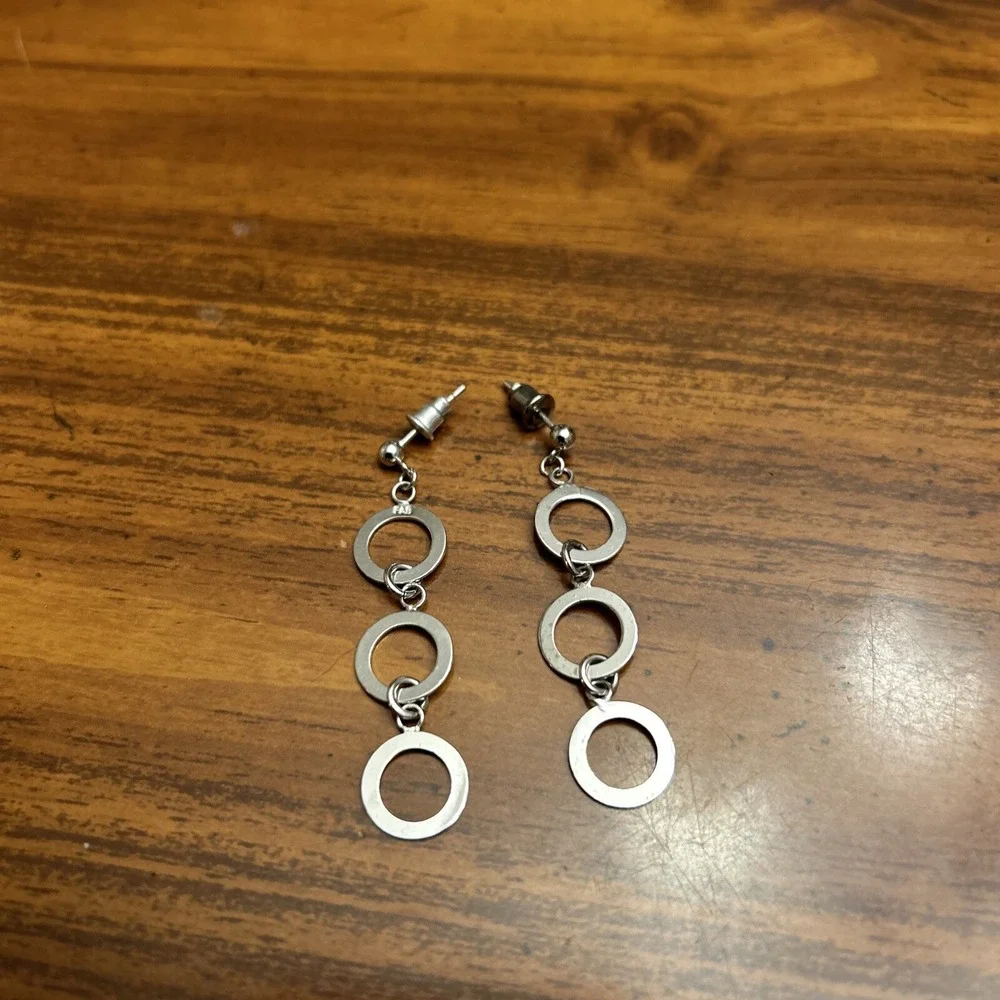 Steel By Design 3 Circle‎ Dangle Silver Tone Earrings